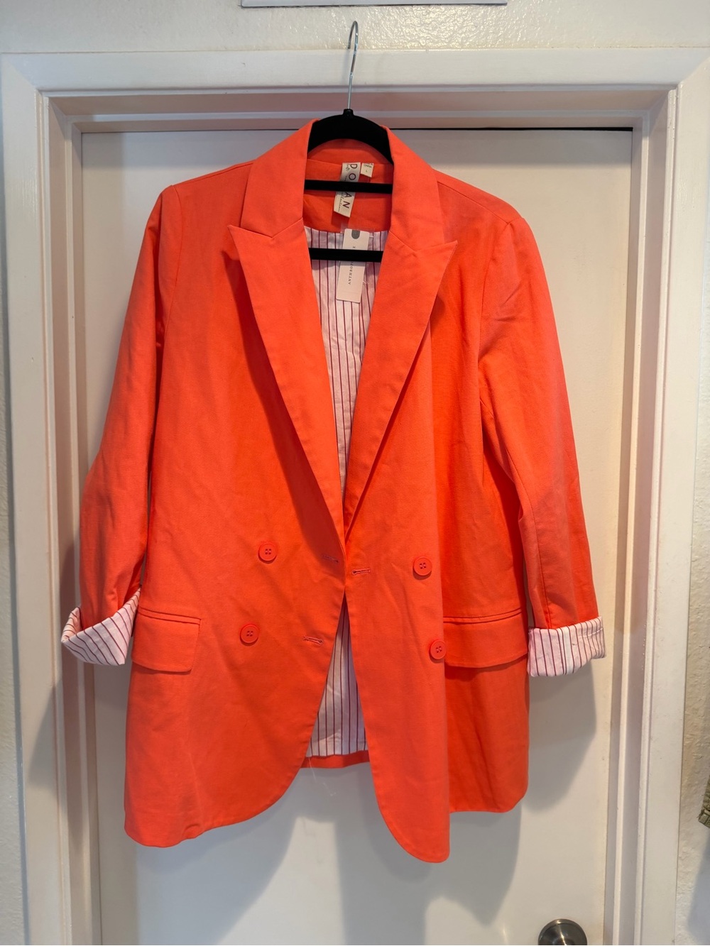 Anthropologie Coral Double-Breasted Blazer Jacket